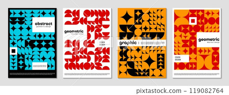 Geometric posters templates with abstract modern shapes pattern, vector banner layouts. Modern trendy or retro futuristic pattern of geometric mosaic shapes and elements for posters or book covers Geometric posters templates with abstract modern shapes pattern, vector banner layouts. Modern trendy or retro futuristic pattern of geometric mosaic shapes and elements for posters or book covers 119082764