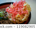 Red ginger tempura soba, kakiage, close-up 119082905