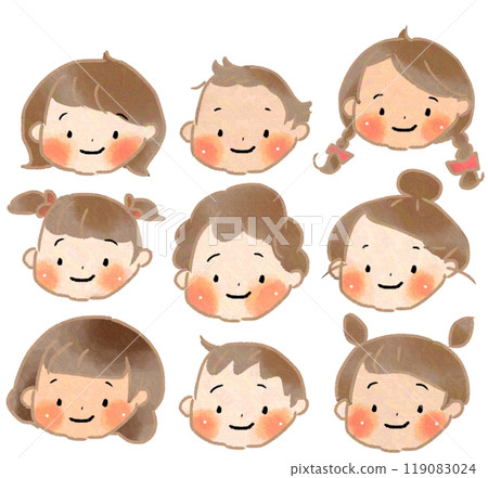 Set of various children with different hairstyles (main line brown) 119083024