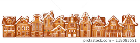 Charming festive gingerbread houses flat vector illustration Charming festive gingerbread houses flat vector illustration 119083551