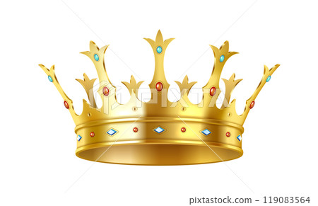 Golden crown with gemstones realistic vector illustration Golden crown with gemstones realistic vector illustration 119083564
