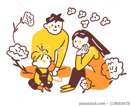 A young couple and a child looking at each other. A stable family. Stock illustration material 119083678