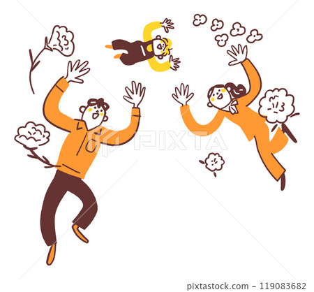 父母雙方都在工作的跳躍育兒夫婦 庫存插圖素材 119083682