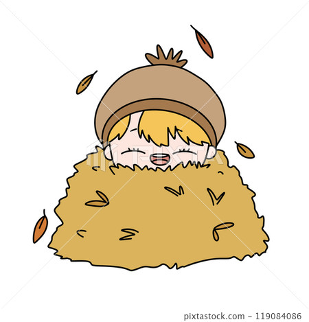 A cartoon character is sleeping in a pile of leaves A cartoon character is sleeping in a pile of leaves 119084086