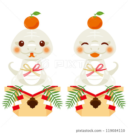 A white snake character dressed as a kagami mochi 119084110