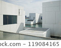 Abstract white minimalistic building with swimming pool inside 119084165