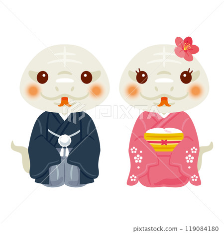 White snake characters in their finest attire for the year of the snake, male and female White snake characters in their finest attire for the year of the snake, male and female 119084180