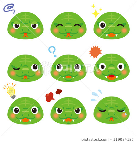 Green snake character facial expression face only 1 Green snake character facial expression face only 1 119084185