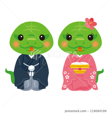 蛇年陽光明媚的綠蛇角色,男性和女性 2 蛇年陽光明媚的綠蛇角色,男性和女性 2 119084199