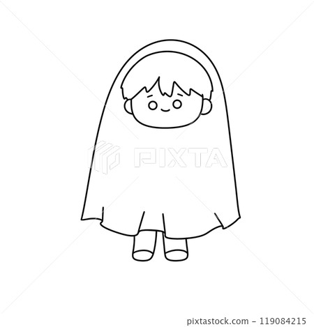 A young girl is wearing a long white dress and a hood 119084215