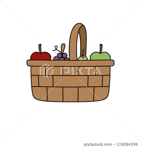 A basket of fruit including apples and grapes A basket of fruit including apples and grapes 119084399