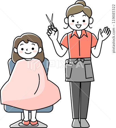 Female hairdresser and female customer Female hairdresser and female customer 119085322