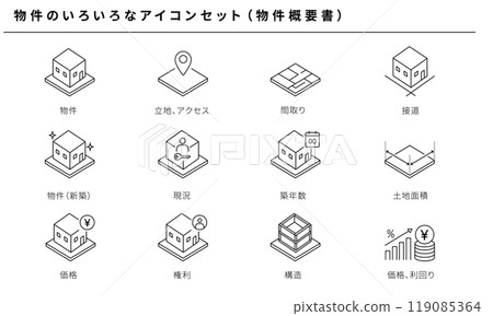 各種屬性圖示集的圖示集（屬性概述），向量素材 119085364
