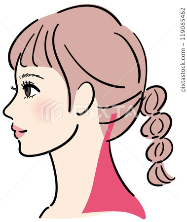 Profile of a young woman - Trapezius muscle Profile of a young woman - Trapezius muscle 119085462