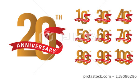 Set of anniversary design gold ribbon number 119086286