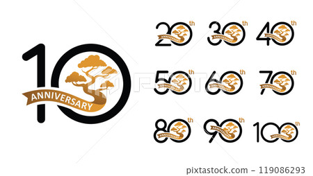 Set of anniversary design modern bonsai tree number 119086293