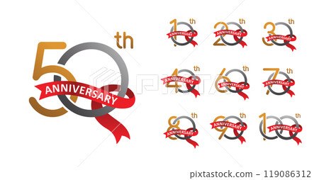 Set of anniversary design ribbon number 119086312
