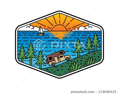 natural scenery in the frame line art illustration natural scenery in the frame line art illustration 119086429