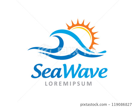 Sea wave and sun logo symbol or icon template 119086827