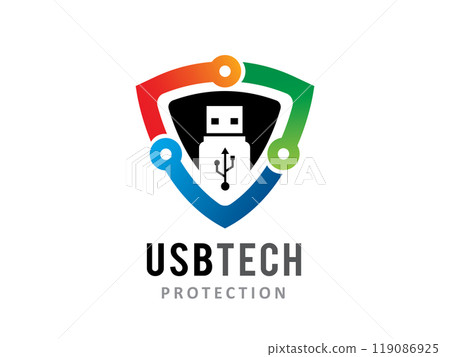 USB and Shield technology logo symbol or icon template USB and Shield technology logo symbol or icon template 119086925