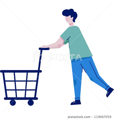 Man push trolley cart vector sale promotion icon 119087059