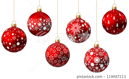 Red   Christmas  ball  with pattern  isolated on white background. 119087213