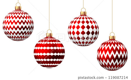 Red   Christmas  ball  with pattern  isolated on white background. 119087214
