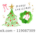 一套聖誕樹和花圈簡單和手繪的圖標 119087309