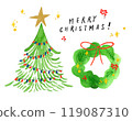 一套聖誕樹和花圈簡單和手繪的圖標 119087310