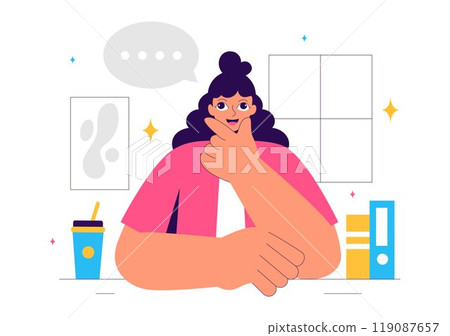 Vector Illustration of People Daydreaming, Imagining, and Fantasizing in Thought Bubbles in a Flat Style Cartoon Background 119087657