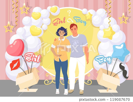 Man and woman couple celebrating gender party scene 119087670