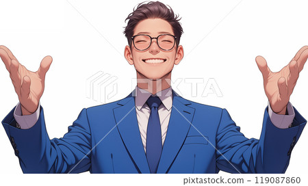 Illustration of a businessman spreading his arms on a white background "AI generated image" 119087860