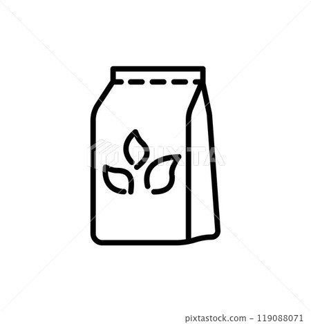 Black line Tea packaging icon isolated on white background. Paper bag with tea. 119088071