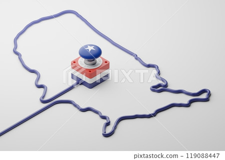 Isometric 3d rendering Emergency Button (USA) America flag with country map pattern made from cable, crisis conflict war concept design illustration isolated on white background with copy space 119088447