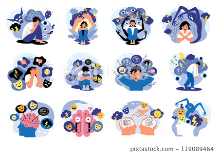 Psychological health. People with mental problems depression recent vector conceptual illustrations set Psychological health. People with mental problems depression recent vector conceptual illustrations set 119089464
