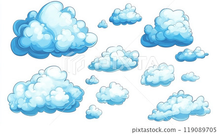 Blue cartoon clouds floating in the sky illustration 119089705