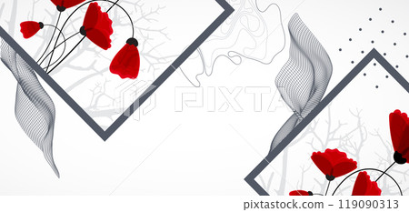 Abstract nature background. Red poppy flowers in a frame. Hand drawn vector. Abstract nature background. Red poppy flowers in a frame. Hand drawn vector. 119090313