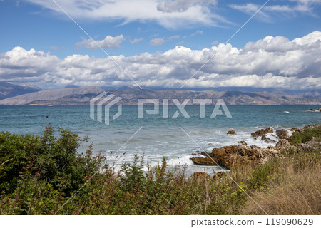 Rocky part of the coast of Ionian sea, Corfu, Greece 119090629