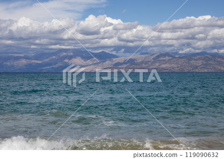 Ionic sea and Albanian mountains, Corfu, Greece 119090632
