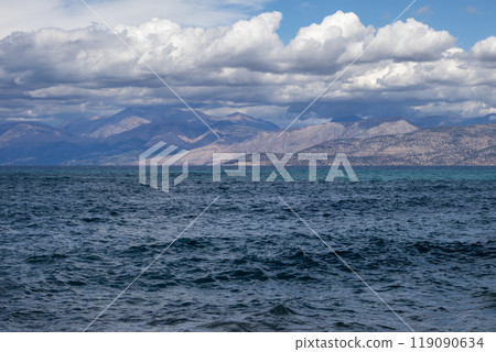 Ionic sea and Albanian mountains, Corfu, Greece 119090634
