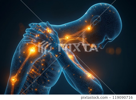 患有關節炎的人臂指向肩膀區域 119090716