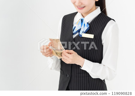 Woman with money, uniform, hand 119090828