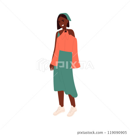 Woman Character Choosing Clothes at Shop or Fashion Store Vector Illustration Woman Character Choosing Clothes at Shop or Fashion Store Vector Illustration 119090905