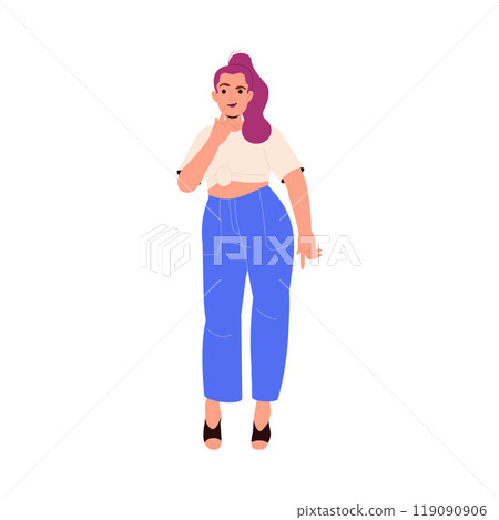 Woman Character Thinking Choosing Clothes at Shop or Fashion Store Vector Illustration 119090906