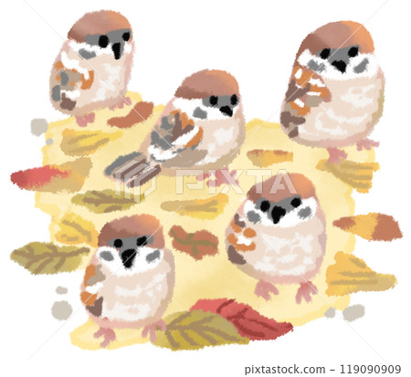 落葉和許多麻雀 119090909