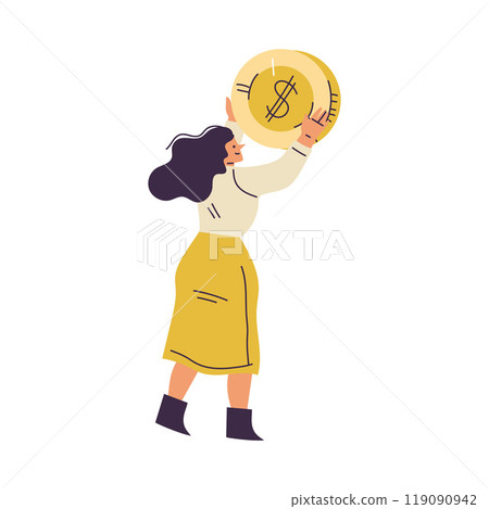 Woman Character Have Capital Holding Money Golden Coin Vector Illustration Woman Character Have Capital Holding Money Golden Coin Vector Illustration 119090942