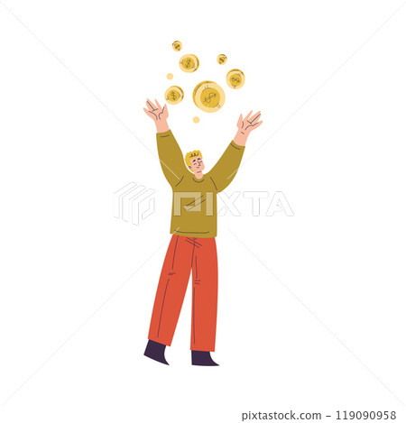 Man Character Have Capital with Money Golden Coin Vector Illustration Man Character Have Capital with Money Golden Coin Vector Illustration 119090958