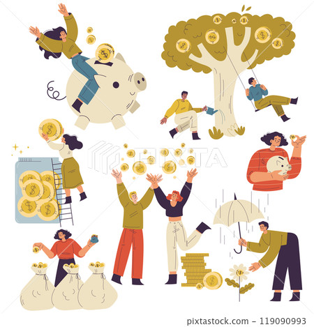 People Character Have Capital with Money Golden Coin Vector Set People Character Have Capital with Money Golden Coin Vector Set 119090993