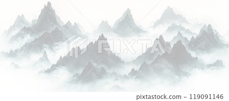 A Chinese ink painting of many black mountain peaks A Chinese ink painting of many black mountain peaks 119091146