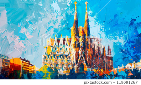 Famous Basilica With Abstract Brushstrokes And Vibrant Colors Highlighting The Unique Architectural Details Oil On Canvas Famous Basilica With Abstract Brushstrokes And Vibrant Colors Highlighting The Unique Architectural Details Oil On Canvas 119091267